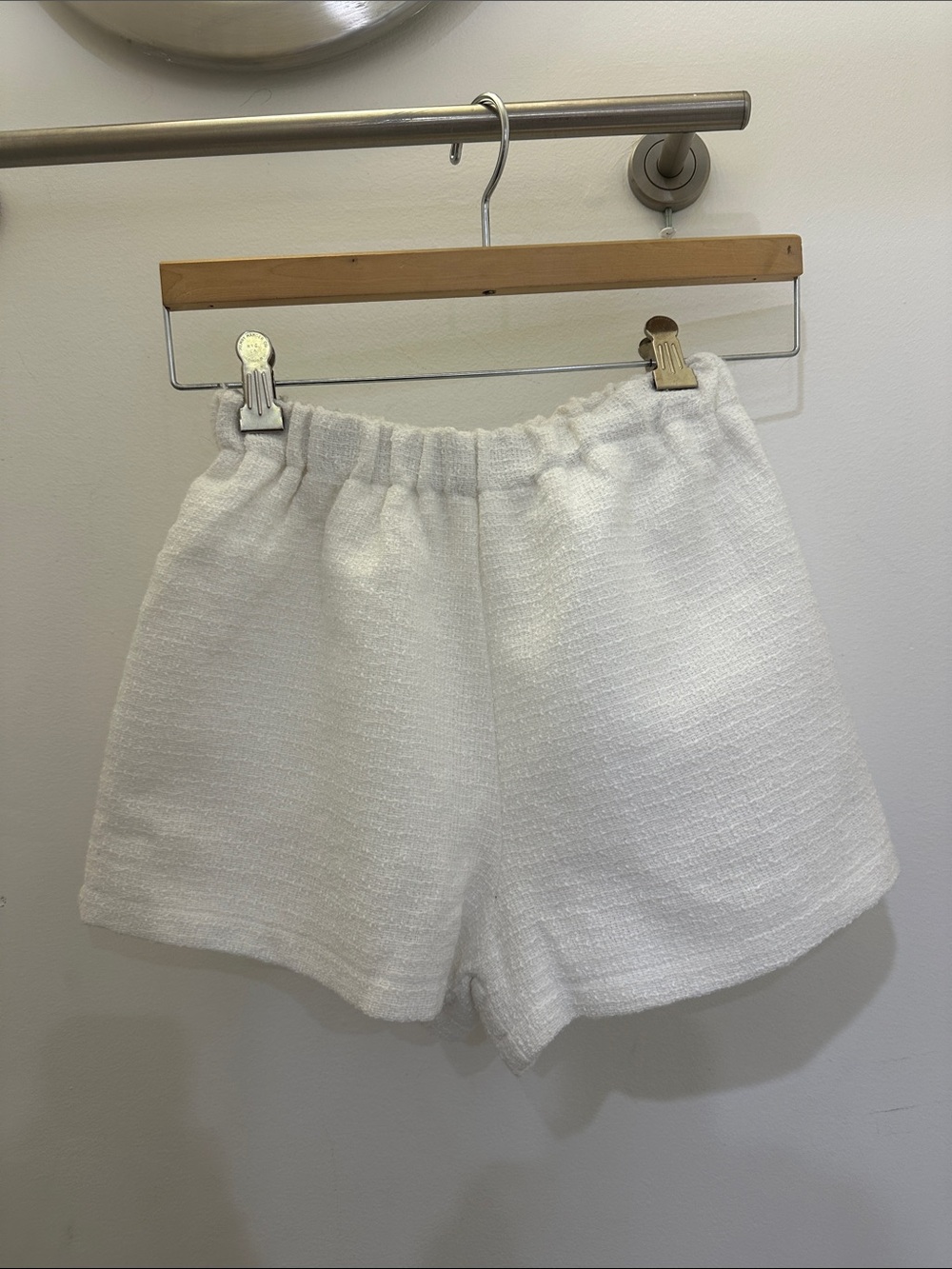 Classic High-Waist White Bouclé Shorts